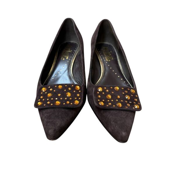 Richard Tyler brown suede kitten heel embellished shoes size 7.5 - Picture 2 of 6